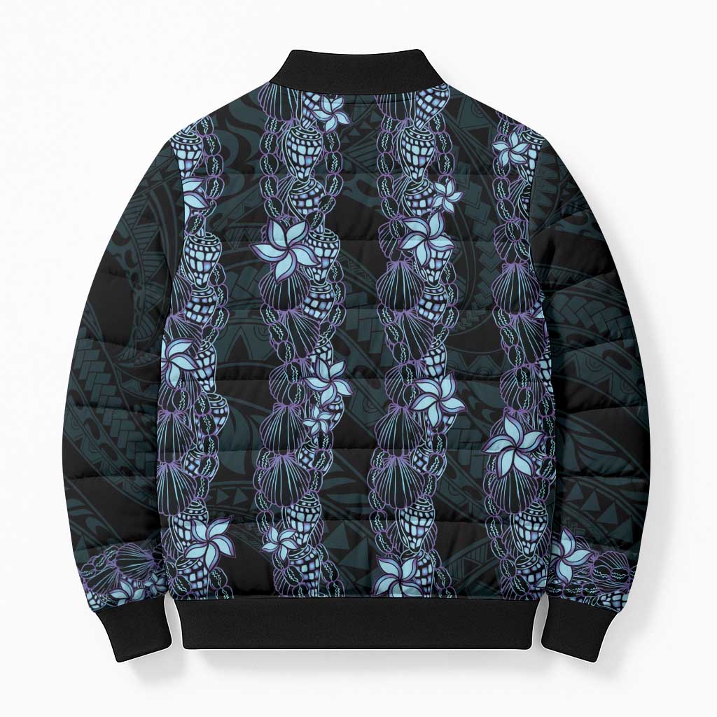 Purple Paradise Hawaii Shell Lei Bomber Puffer Jacket Hawaiian Sunrise Shell Hebrew Cone Plumeria - Polynesian Pride