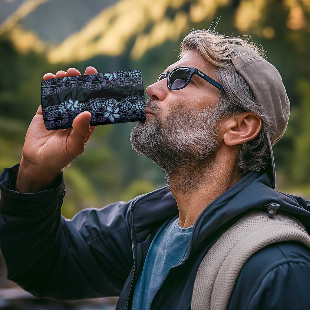 Purple Paradise Hawaii Shell Lei 4 in 1 Can Cooler Tumbler Hawaiian Sunrise Shell Hebrew Cone Plumeria - Polynesian Pride