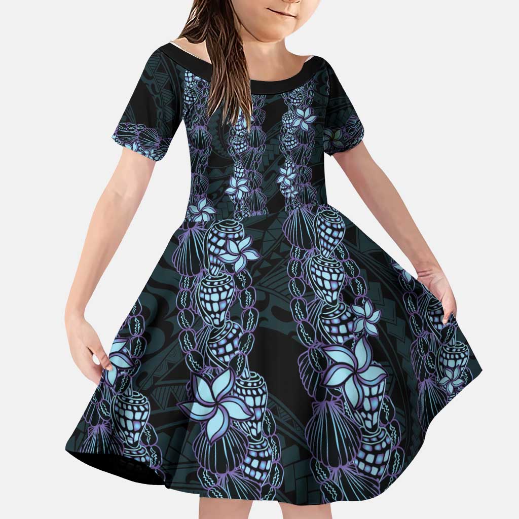 Purple Paradise Hawaii Shell Lei Family Matching Long Sleeve Bodycon Dress and Hawaiian Shirt Hawaiian Sunrise Shell Hebrew Cone Plumeria LT14 Daughter's Dress Purple - Polynesian Pride