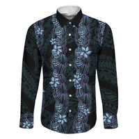 Purple Paradise Hawaii Shell Lei Family Matching Long Sleeve Bodycon Dress and Hawaiian Shirt Hawaiian Sunrise Shell Hebrew Cone Plumeria LT14 Dad's Shirt - Long Sleeve Purple - Polynesian Pride