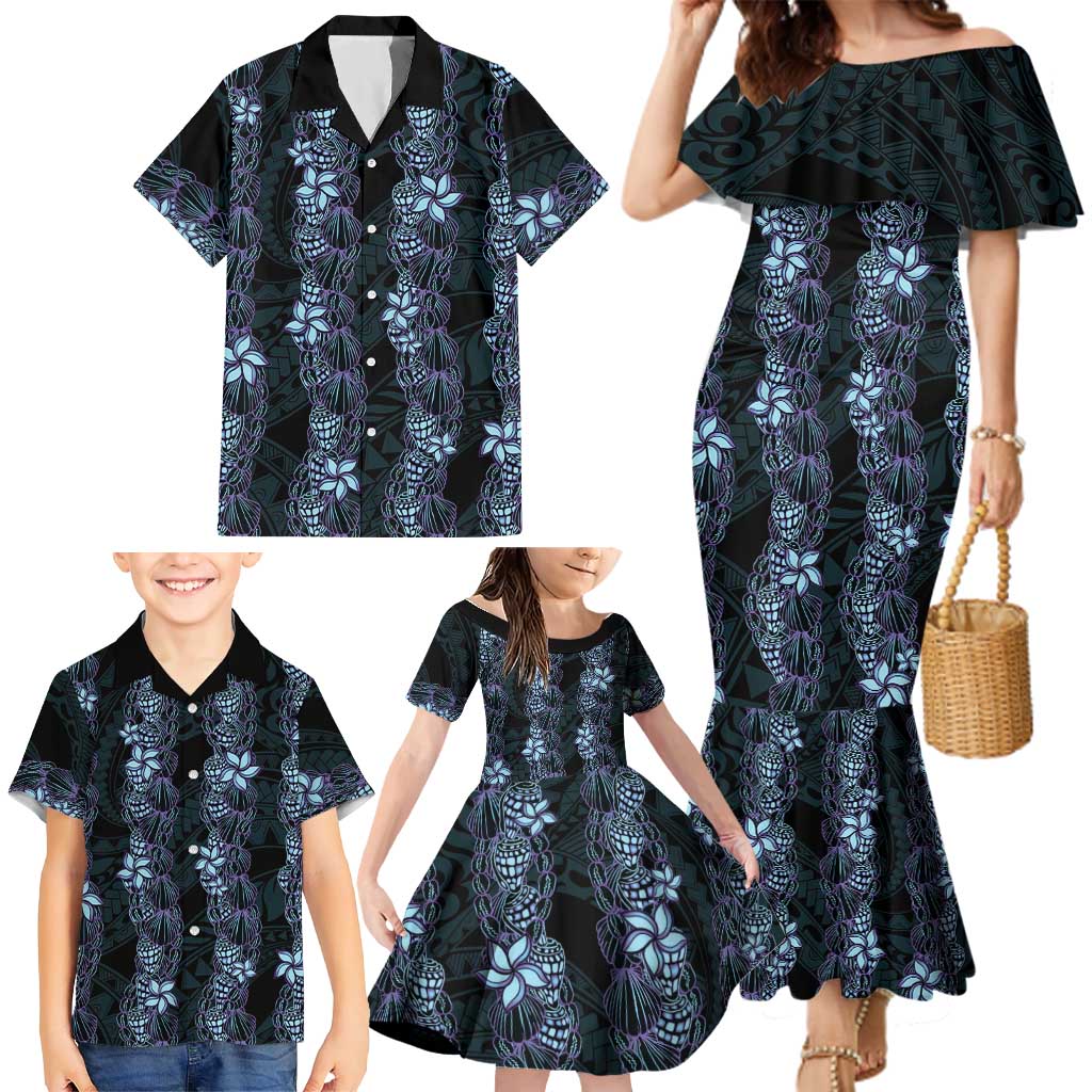 Purple Paradise Hawaii Shell Lei Family Matching Mermaid Dress and Hawaiian Shirt Hawaiian Sunrise Shell Hebrew Cone Plumeria LT14 - Polynesian Pride