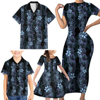 Purple Paradise Hawaii Shell Lei Family Matching Short Sleeve Bodycon Dress and Hawaiian Shirt Hawaiian Sunrise Shell Hebrew Cone Plumeria LT14 - Polynesian Pride