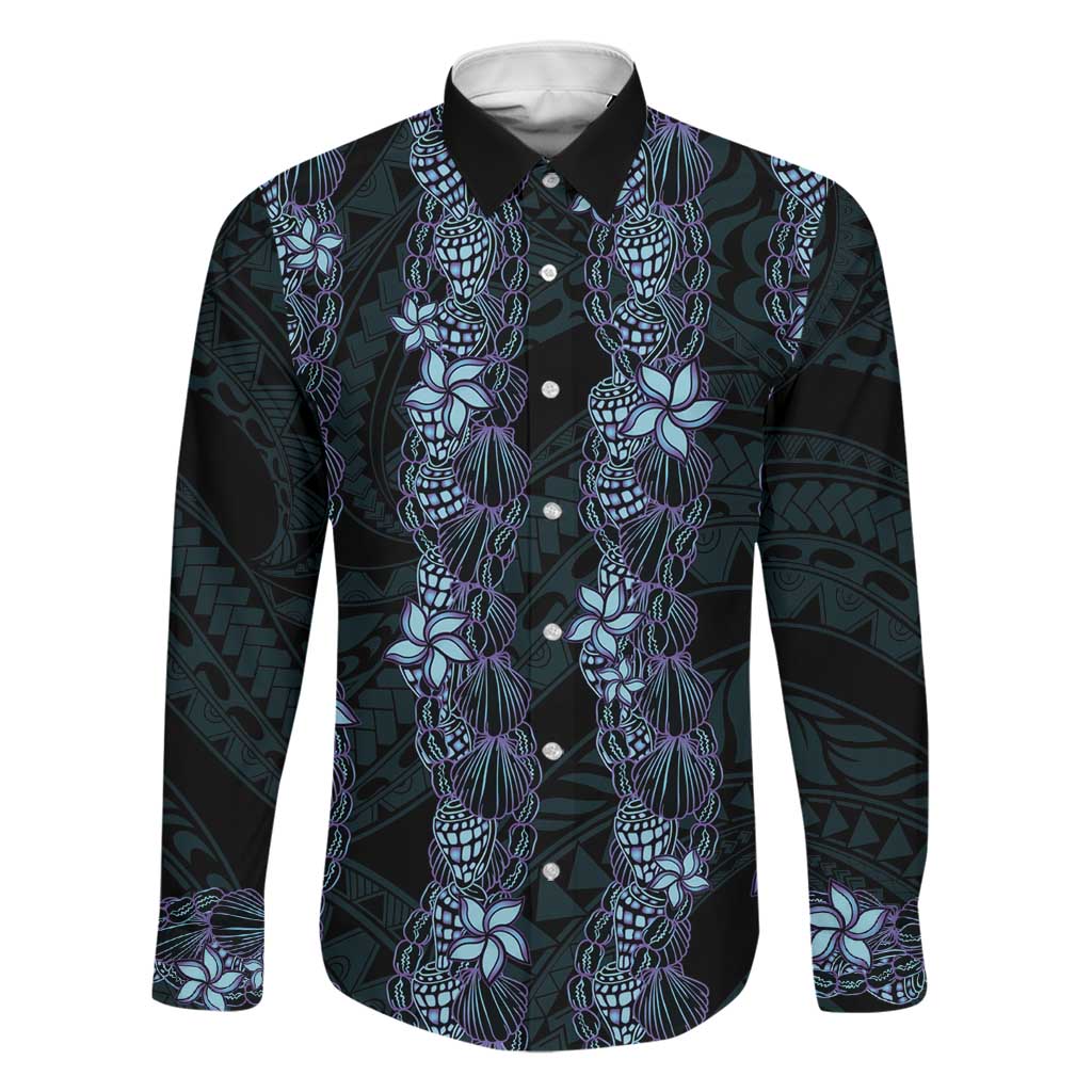 Purple Paradise Hawaii Shell Lei Family Matching Short Sleeve Bodycon Dress and Hawaiian Shirt Hawaiian Sunrise Shell Hebrew Cone Plumeria LT14 Dad's Shirt - Long Sleeve Purple - Polynesian Pride
