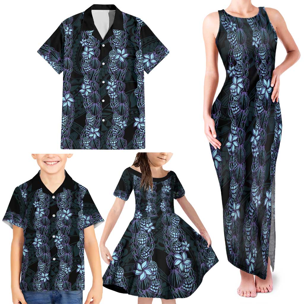 Purple Paradise Hawaii Shell Lei Family Matching Tank Maxi Dress and Hawaiian Shirt Hawaiian Sunrise Shell Hebrew Cone Plumeria LT14 - Polynesian Pride