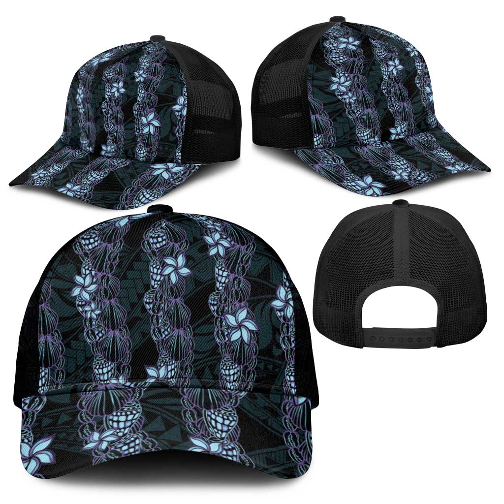Purple Paradise Hawaii Shell Lei Mesh Trucker Cap Hawaiian Sunrise Shell Hebrew Cone Plumeria - Polynesian Pride