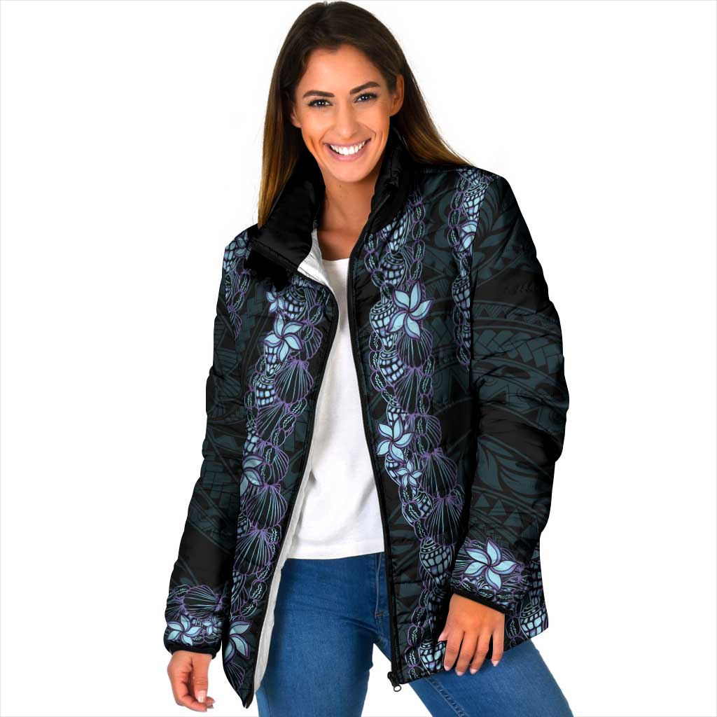 Purple Paradise Hawaii Shell Lei Padded Jacket Hawaiian Sunrise Shell Hebrew Cone Plumeria - Polynesian Pride