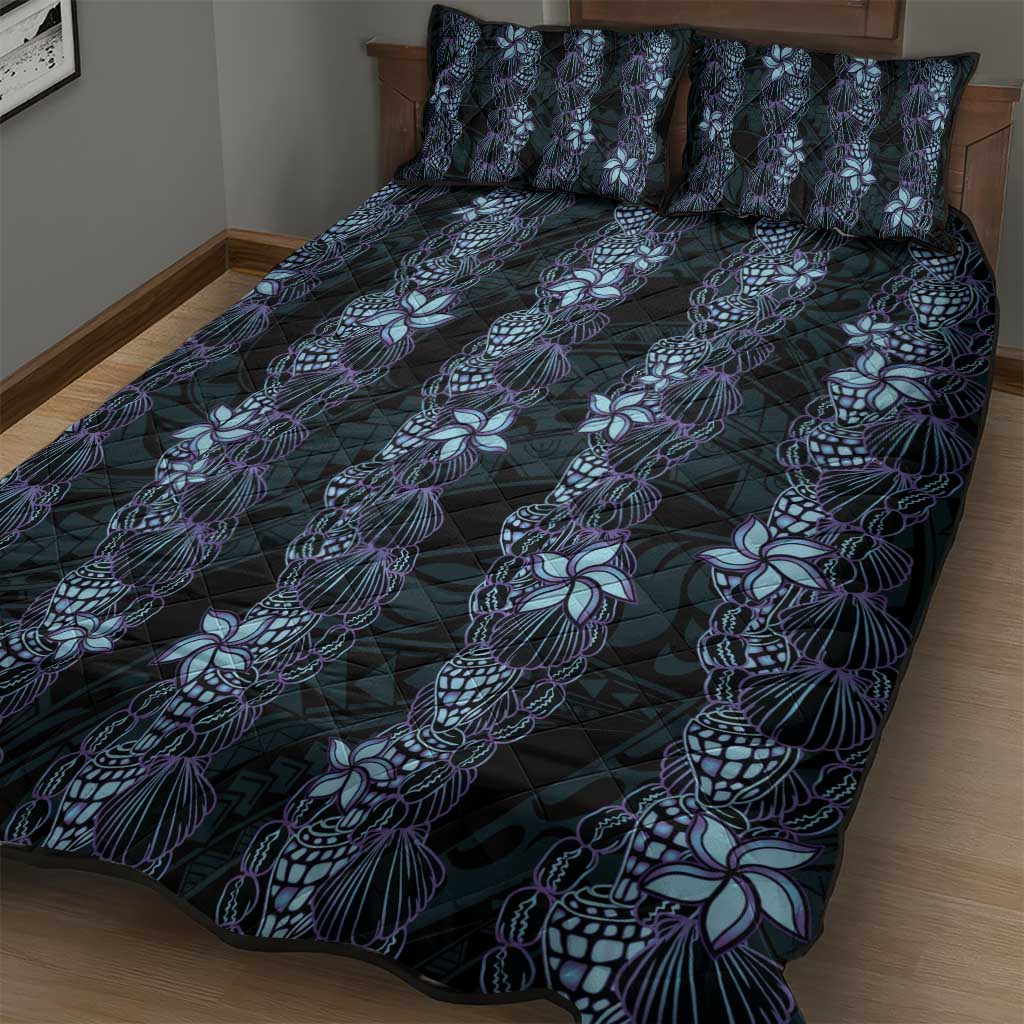 Purple Paradise Hawaii Shell Lei Quilt Bed Set Hawaiian Sunrise Shell Hebrew Cone Plumeria - Polynesian Pride