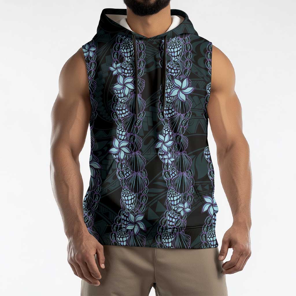 Purple Paradise Hawaii Shell Lei Sleeveless Hoodie Hawaiian Sunrise Shell Hebrew Cone Plumeria - Polynesian Pride