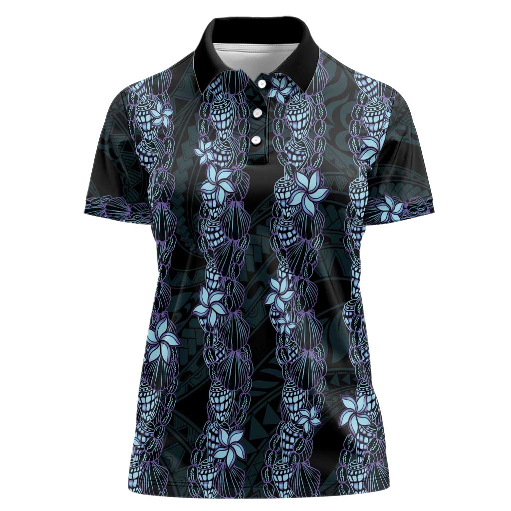 Purple Paradise Hawaii Shell Lei Women Polo Shirt Hawaiian Sunrise Shell Hebrew Cone Plumeria - Polynesian Pride