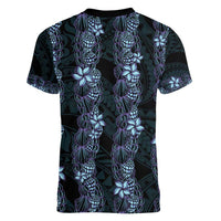 Purple Paradise Hawaii Shell Lei Women V-Neck T-Shirt Hawaiian Sunrise Shell Hebrew Cone Plumeria - Polynesian Pride