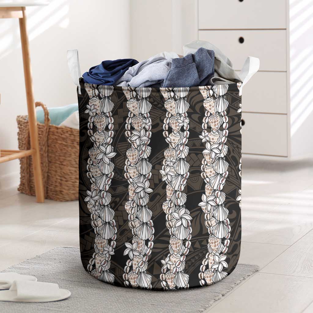 Black and Beige Hawaii Shell Lei Laundry Basket Hawaiian Sunrise Shell Hebrew Cone Plumeria - Polynesian Pride