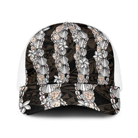 Black and Beige Hawaii Shell Lei Baseball Net Cap Hawaiian Sunrise Shell Hebrew Cone Plumeria - Polynesian Pride