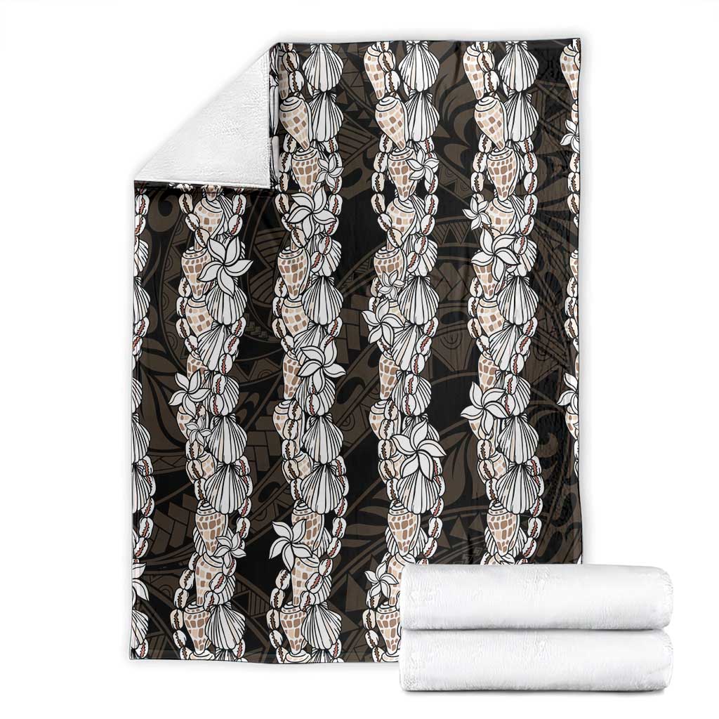 Black and Beige Hawaii Shell Lei Blanket Hawaiian Sunrise Shell Hebrew Cone Plumeria - Polynesian Pride