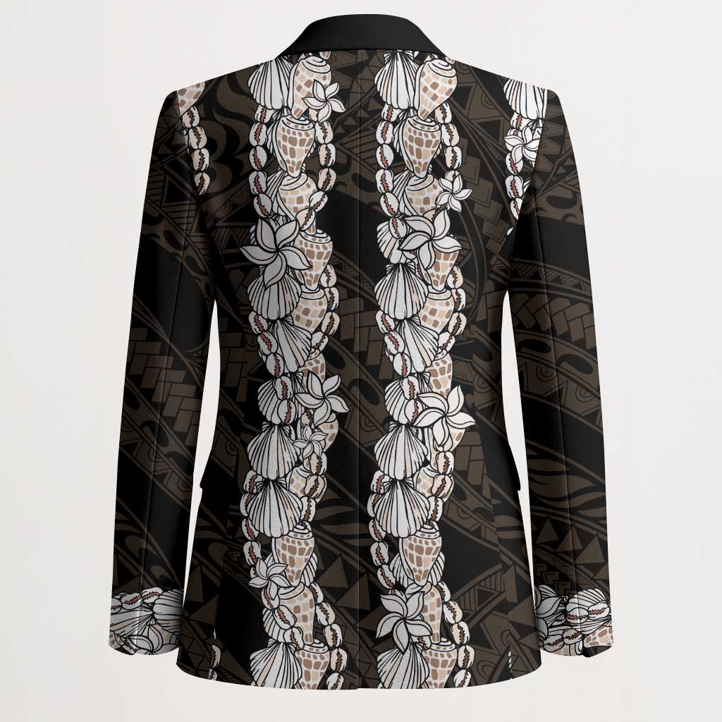 Black and Beige Hawaii Shell Lei Blazer Hawaiian Sunrise Shell Hebrew Cone Plumeria - Polynesian Pride