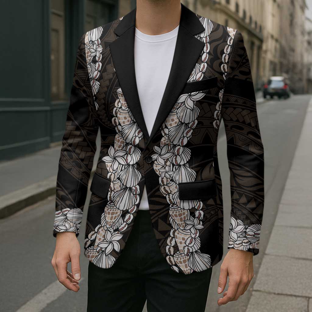 Black and Beige Hawaii Shell Lei Blazer Hawaiian Sunrise Shell Hebrew Cone Plumeria - Polynesian Pride