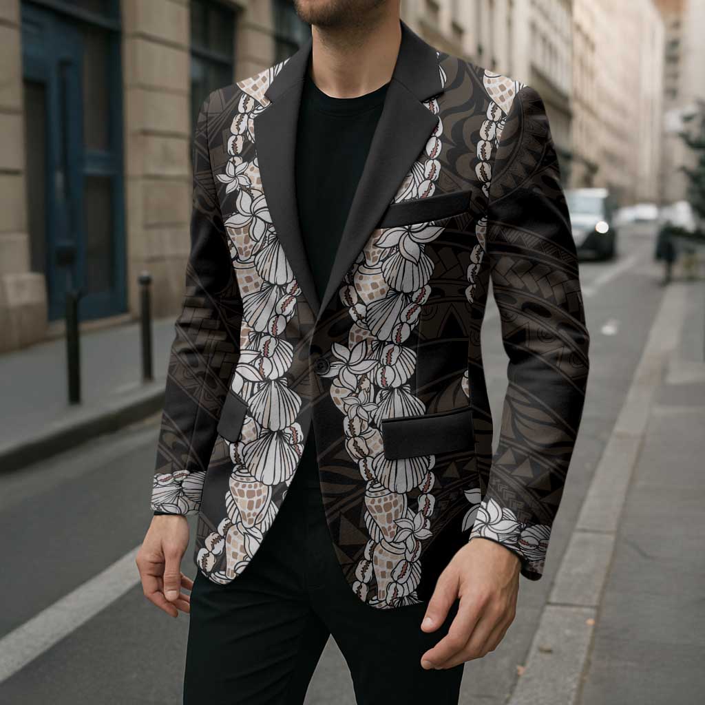 Black and Beige Hawaii Shell Lei Blazer Hawaiian Sunrise Shell Hebrew Cone Plumeria - Polynesian Pride