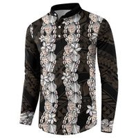 Black and Beige Hawaii Shell Lei Button Sweatshirt Hawaiian Sunrise Shell Hebrew Cone Plumeria - Polynesian Pride