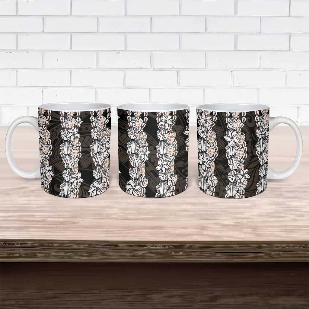 Black and Beige Hawaii Shell Lei Ceramic Mug Hawaiian Sunrise Shell Hebrew Cone Plumeria - Polynesian Pride