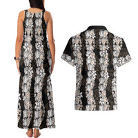 Black and Beige Hawaii Shell Lei Couples Matching Tank Maxi Dress and Hawaiian Shirt Hawaiian Sunrise Shell Hebrew Cone Plumeria LT14 - Polynesian Pride