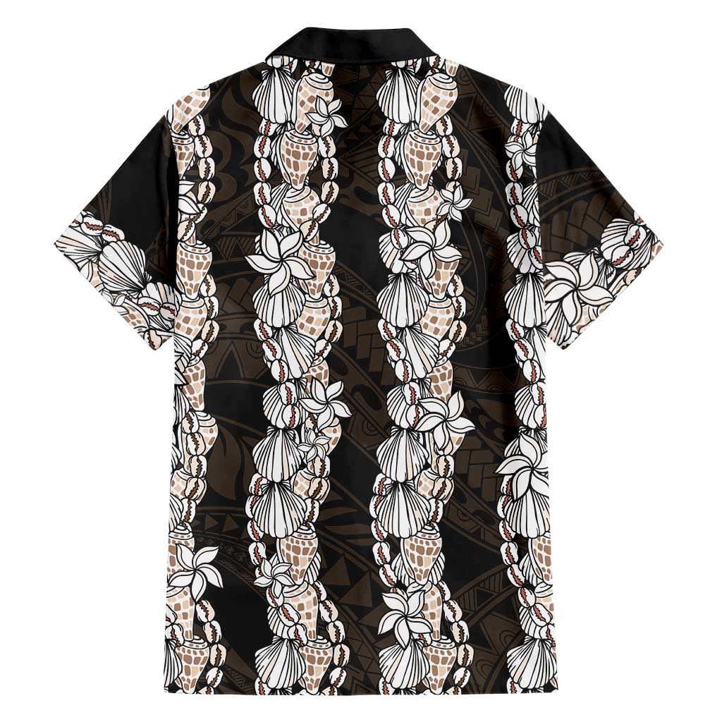Black and Beige Hawaii Shell Lei Family Matching Long Sleeve Bodycon Dress and Hawaiian Shirt Hawaiian Sunrise Shell Hebrew Cone Plumeria LT14 - Polynesian Pride
