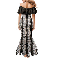Black and Beige Hawaii Shell Lei Family Matching Mermaid Dress and Hawaiian Shirt Hawaiian Sunrise Shell Hebrew Cone Plumeria LT14 - Polynesian Pride