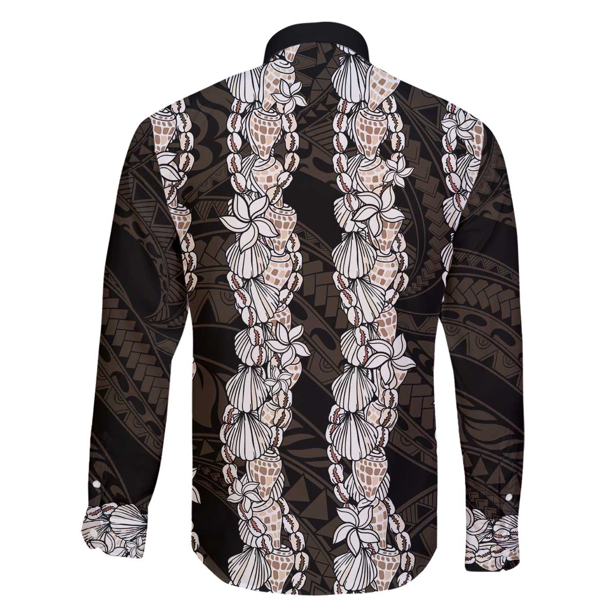 Black and Beige Hawaii Shell Lei Family Matching Off The Shoulder Long Sleeve Dress and Hawaiian Shirt Hawaiian Sunrise Shell Hebrew Cone Plumeria - Polynesian Pride