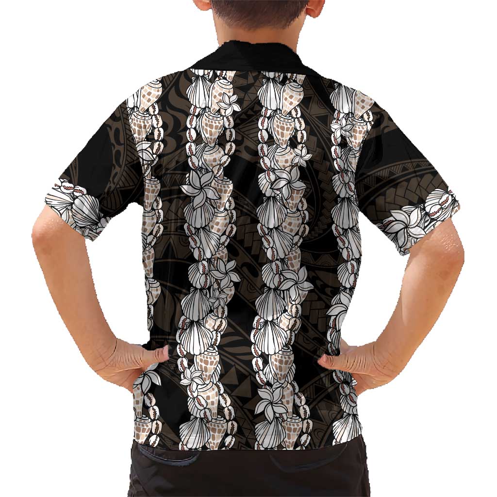 Black and Beige Hawaii Shell Lei Family Matching Short Sleeve Bodycon Dress and Hawaiian Shirt Hawaiian Sunrise Shell Hebrew Cone Plumeria LT14 - Polynesian Pride