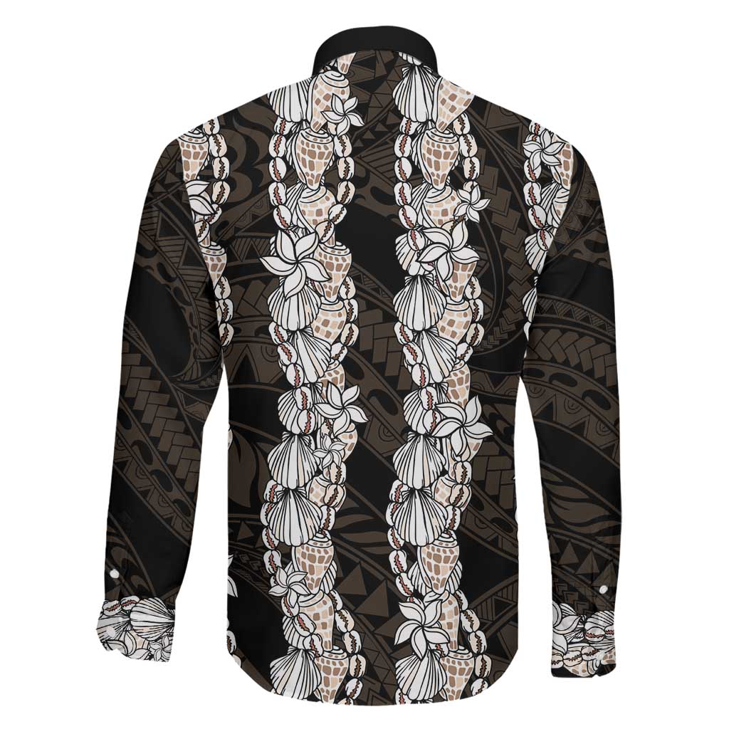 Black and Beige Hawaii Shell Lei Family Matching Short Sleeve Bodycon Dress and Hawaiian Shirt Hawaiian Sunrise Shell Hebrew Cone Plumeria LT14 - Polynesian Pride
