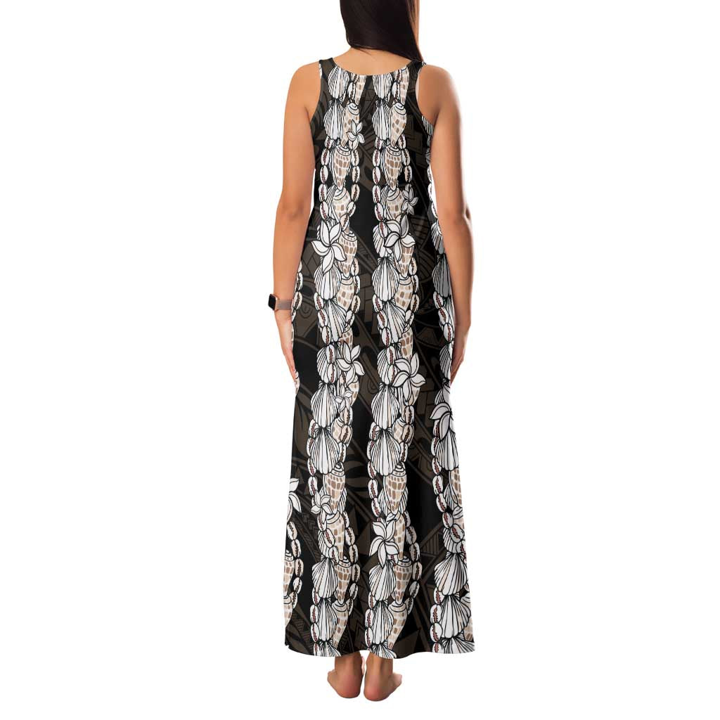 Black and Beige Hawaii Shell Lei Family Matching Tank Maxi Dress and Hawaiian Shirt Hawaiian Sunrise Shell Hebrew Cone Plumeria - Polynesian Pride