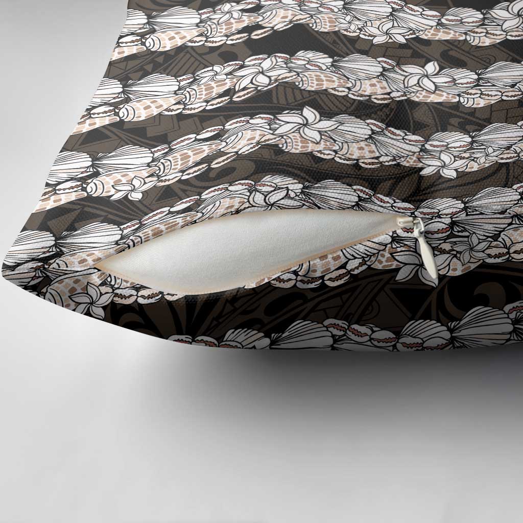Black and Beige Hawaii Shell Lei Pillow Cover Hawaiian Sunrise Shell Hebrew Cone Plumeria - Polynesian Pride