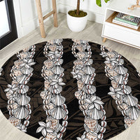 Black and Beige Hawaii Shell Lei Round Carpet Hawaiian Sunrise Shell Hebrew Cone Plumeria - Polynesian Pride