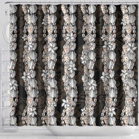 Black and Beige Hawaii Shell Lei Shower Curtain Hawaiian Sunrise Shell Hebrew Cone Plumeria - Polynesian Pride