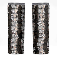 Black and Beige Hawaii Shell Lei Skinny Tumbler Hawaiian Sunrise Shell Hebrew Cone Plumeria - Polynesian Pride