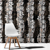 Black and Beige Hawaii Shell Lei Window Curtain Hawaiian Sunrise Shell Hebrew Cone Plumeria - Polynesian Pride