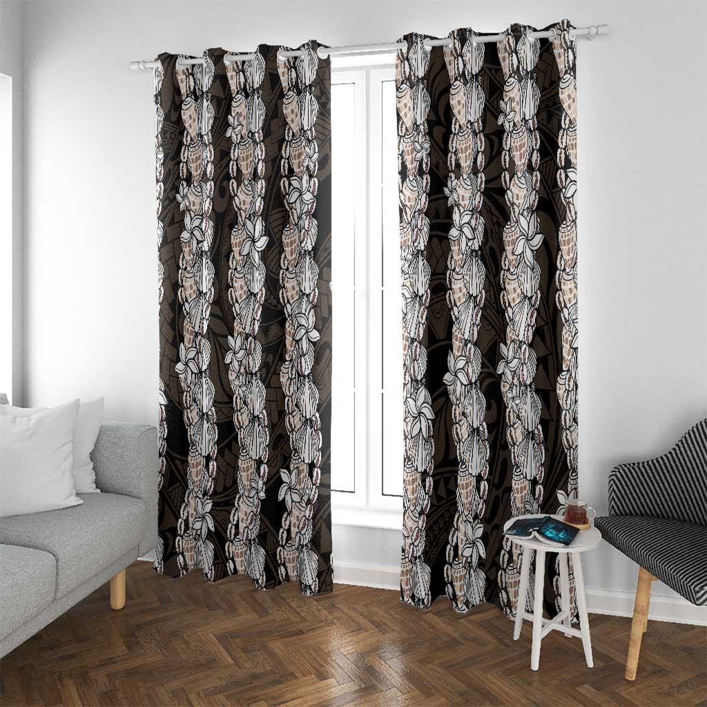 Black and Beige Hawaii Shell Lei Window Curtain Hawaiian Sunrise Shell Hebrew Cone Plumeria - Polynesian Pride