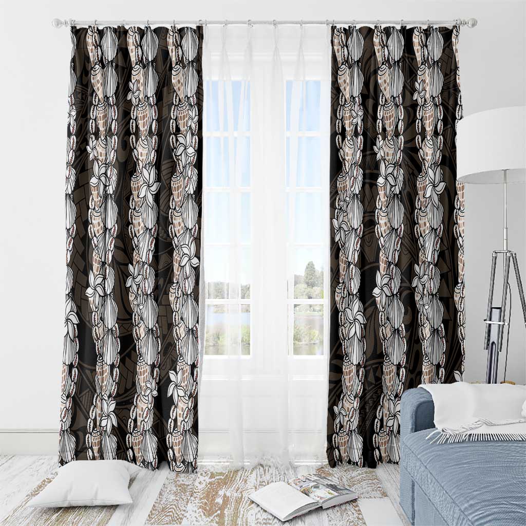 Black and Beige Hawaii Shell Lei Window Curtain Hawaiian Sunrise Shell Hebrew Cone Plumeria - Polynesian Pride