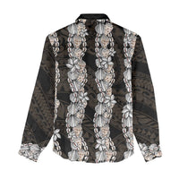 Black and Beige Hawaii Shell Lei Women Casual Shirt Hawaiian Sunrise Shell Hebrew Cone Plumeria - Polynesian Pride