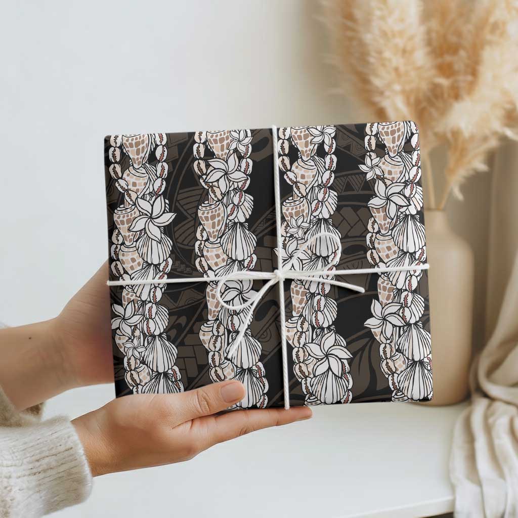 Black and Beige Hawaii Shell Lei Wrapping Paper Hawaiian Sunrise Shell Hebrew Cone Plumeria - Polynesian Pride