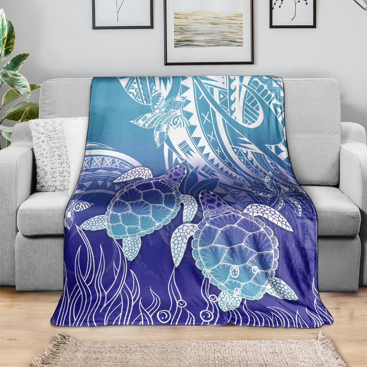 Polynesia Sea Turtle Blanket Happy Valentine Day Polynesian - Dark Cyan LT14 - Polynesian Pride