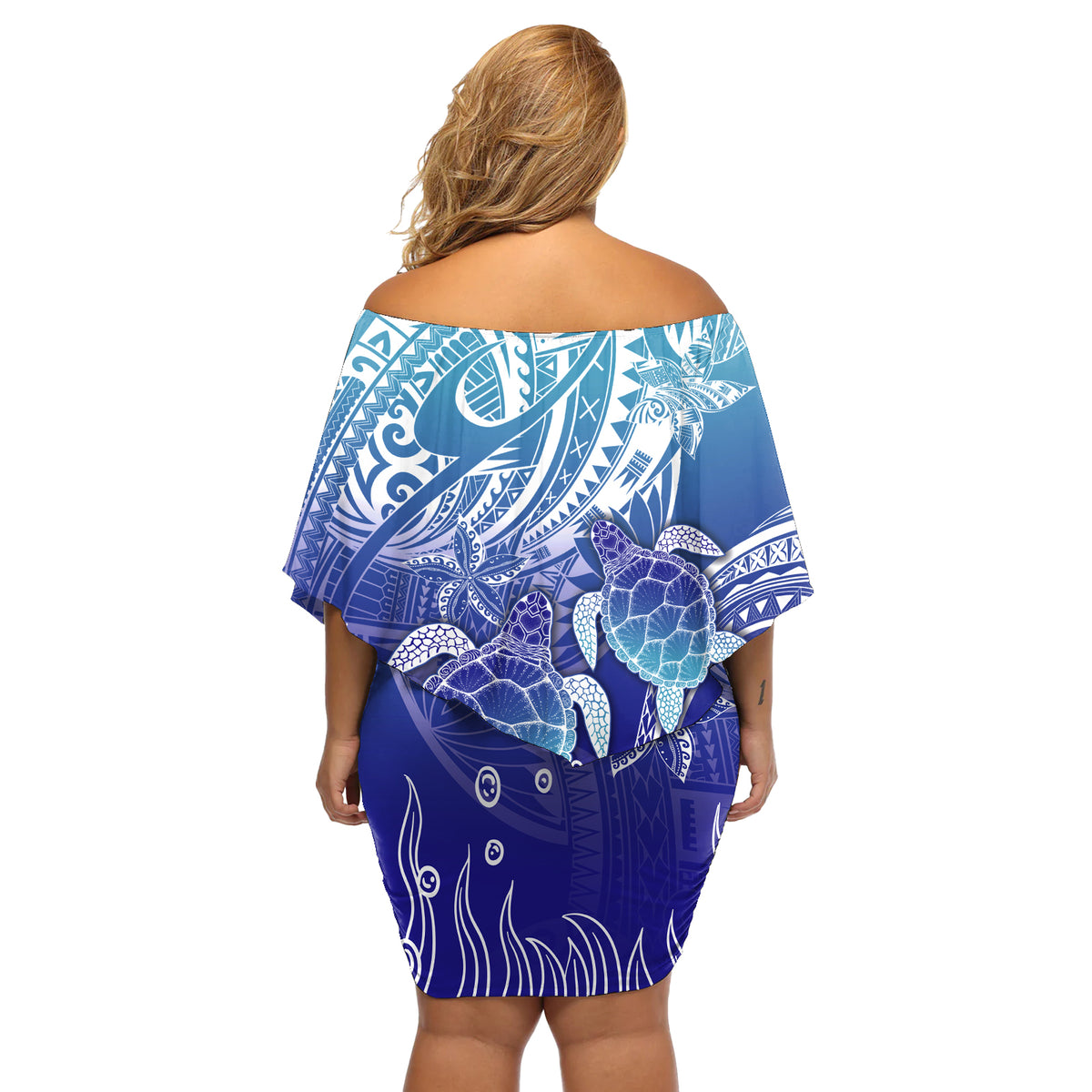 Polynesia Sea Turtle Off Shoulder Short Dress Happy Valentine Day Polynesian - Dark Cyan LT14 - Polynesian Pride