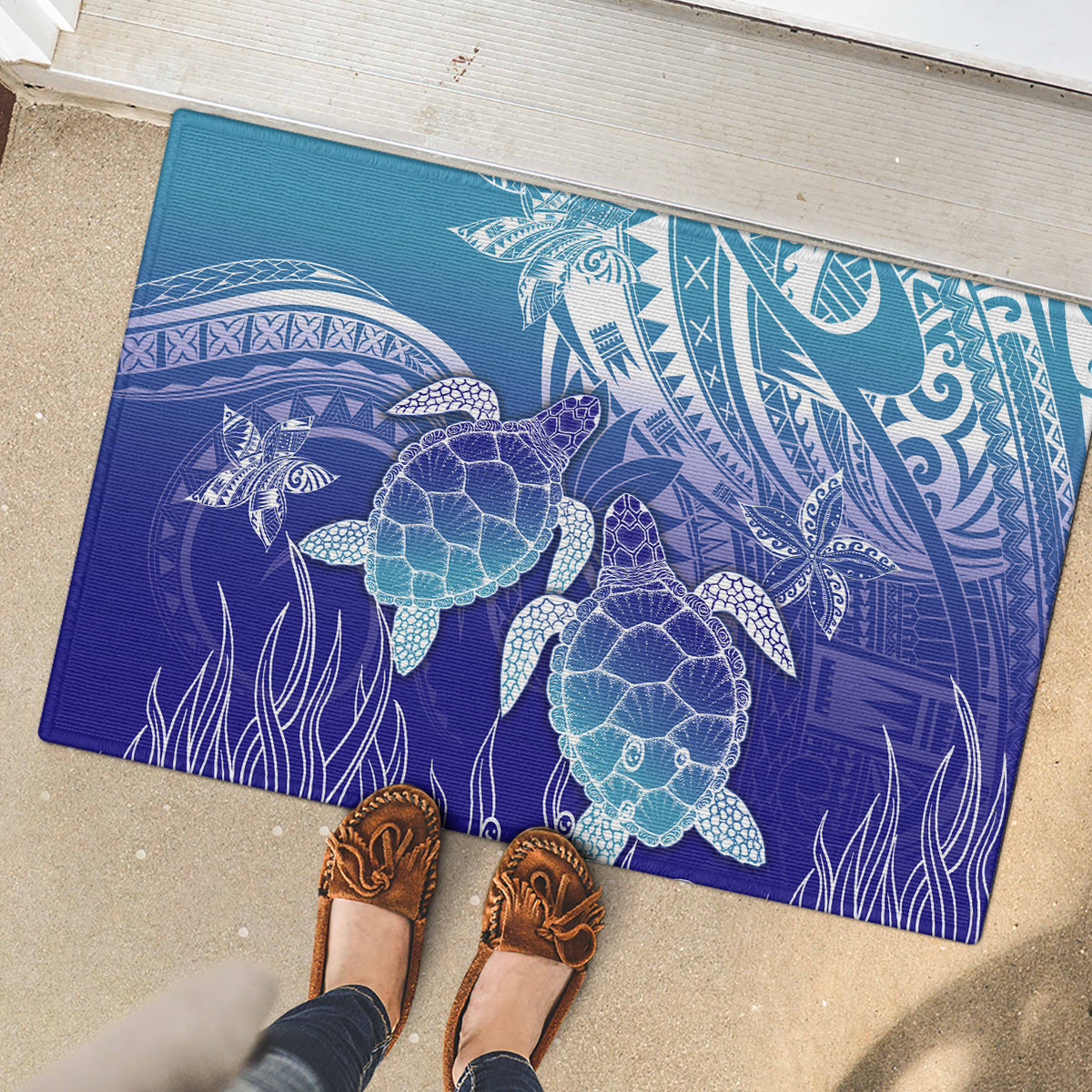 Polynesia Sea Turtle Rubber Doormat Happy Valentine Day Polynesian - Dark Cyan LT14 - Polynesian Pride