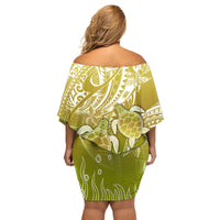Polynesia Sea Turtle Family Matching Off Shoulder Short Dress and Hawaiian Shirt Happy Valentine Day Polynesian - Gold LT14 - Polynesian Pride