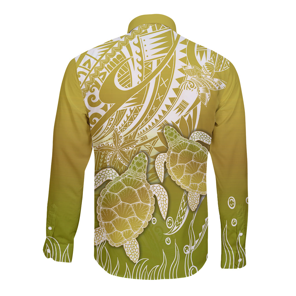 Polynesia Sea Turtle Long Sleeve Button Shirt Happy Valentine Day Polynesian - Gold LT14 - Polynesian Pride