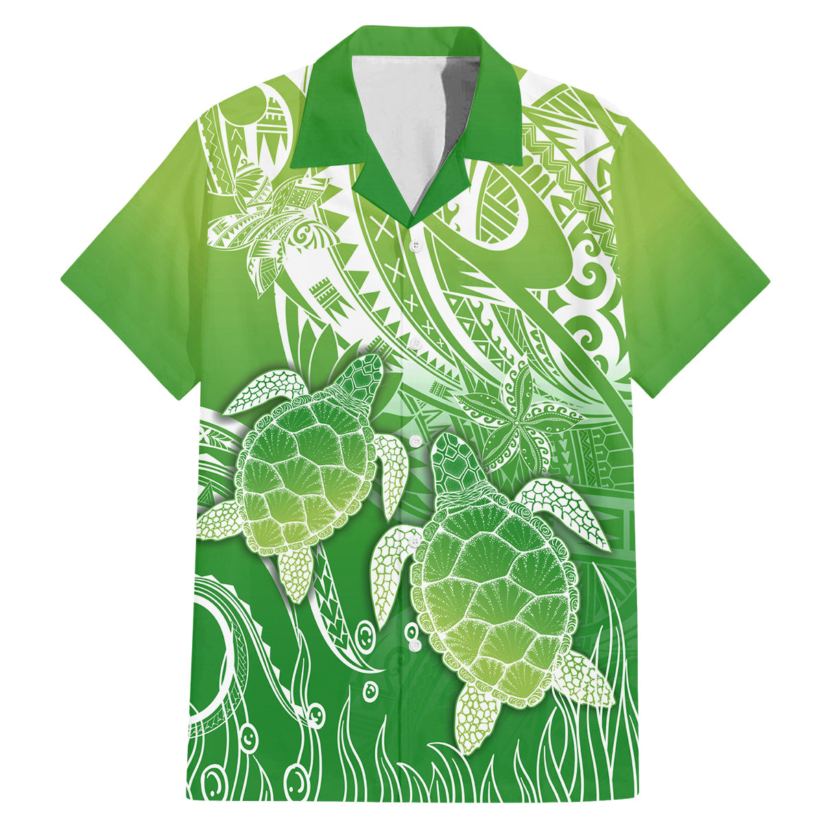 Polynesia Sea Turtle Family Matching Mermaid Dress and Hawaiian Shirt Happy Valentine Day Polynesian - Green LT14 Dad's Shirt - Short Sleeve Green - Polynesian Pride