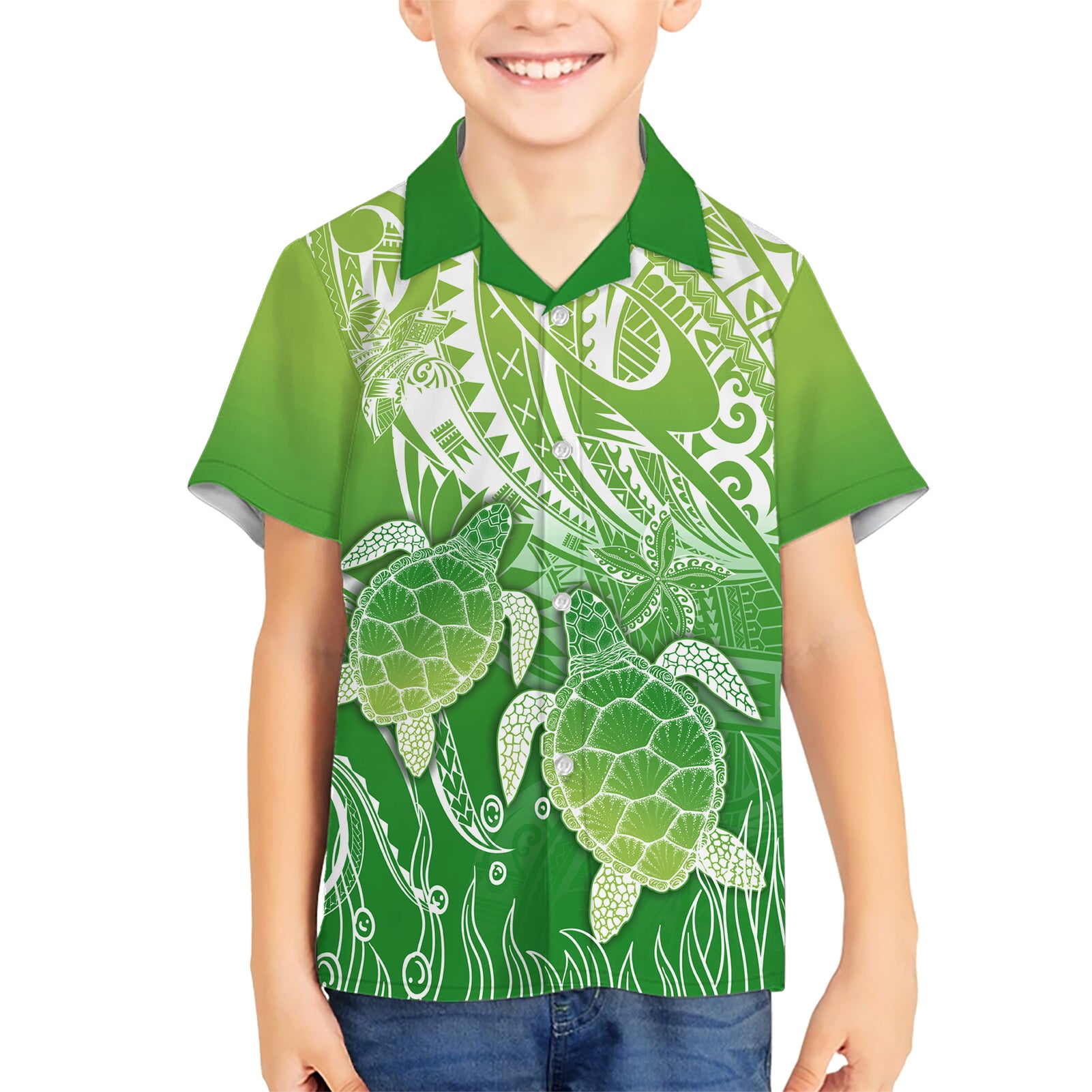 Polynesia Sea Turtle Kid Hawaiian Shirt Happy Valentine Day Polynesian - Green LT14 Kid Green - Polynesian Pride