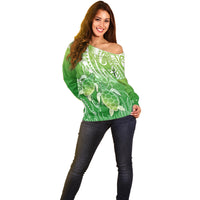 Polynesia Sea Turtle Off Shoulder Sweater Happy Valentine Day Polynesian - Green LT14 - Polynesian Pride