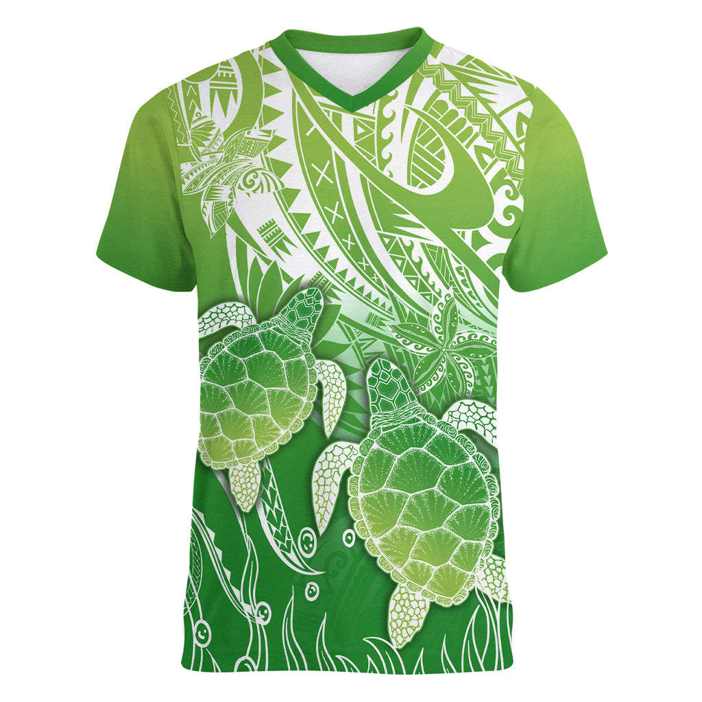 Polynesia Sea Turtle Women V Neck T Shirt Happy Valentine Day Polynesian - Green LT14 Female Green - Polynesian Pride