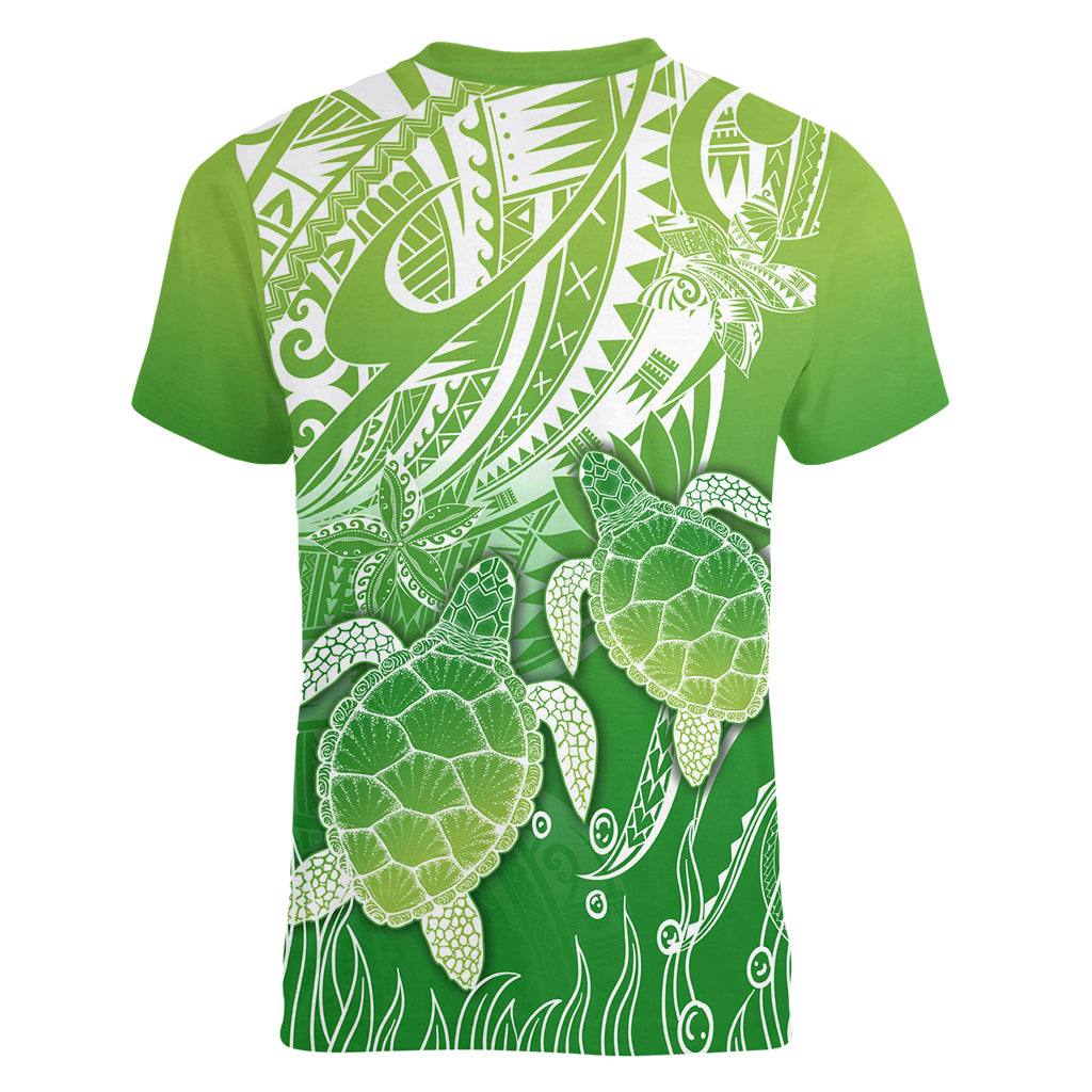 Polynesia Sea Turtle Women V Neck T Shirt Happy Valentine Day Polynesian - Green LT14 - Polynesian Pride