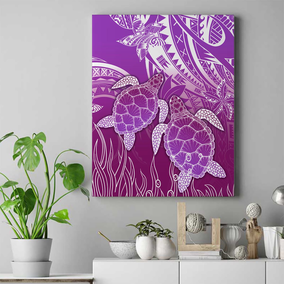 Polynesia Valentine Day Canvas Wall Art Polynesian Sea Turtle Purple Version LT14 Purple - Polynesian Pride