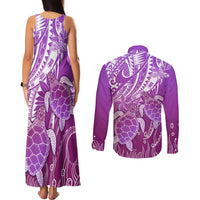 Polynesia Valentine Day Couples Matching Tank Maxi Dress and Long Sleeve Button Shirt Polynesian Sea Turtle Purple Version LT14 - Polynesian Pride